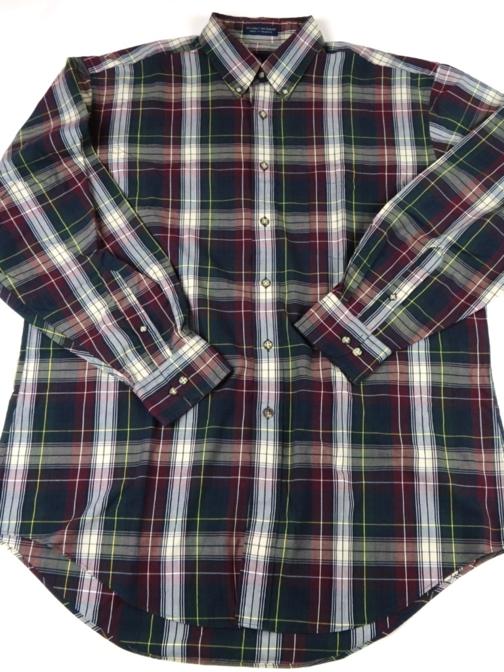 Men NORDSTROM Burgundy Green plaid shirt Size L